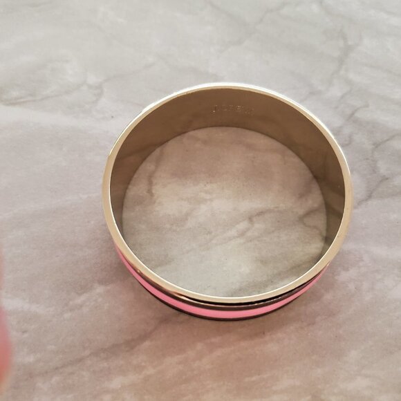 💕 Vintage Y2K 2000's 00's J.Crew Pink Black Preppy Wide Enamel Bangle 💕 - Picture 7 of 9